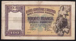 ALBANIA ---WW2 ---  100  FRANGA  1939-1944 ----VG ----