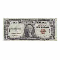 1935-A $1 SMALL SIZE SILVER CERTIFICATE EMERGENCY ISSUE WW2 HAWAII, CIRCULATED