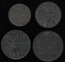 1940-44 WW2 BöHMEN & MäHREN KMS 4 ZINK-MüNZEN MIT 10-20-50-1 KR. NOMINAL ZINK SS