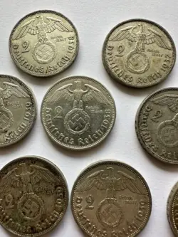 15X THIRD REICH WW2 GERMAN 2 REICHSMARK HINDENBURG SILVER COIN