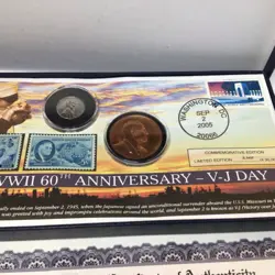 WW2 60TH ANNIVERSARY V-J DAY COMMEMORATIVE COVER WITH COINS