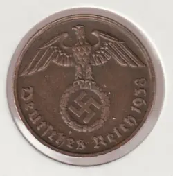 RARE WWII COPPER GERMAN WAR 1938-B WW2 GERMANY 2 REICHSPFENNIG COLLECTION COIN