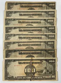JAPANESE INVASION MONEY WW2 100 PESOS (#611) 25 PCS. MIXED GRADES SOME STAMPED.