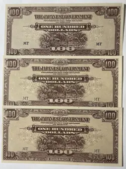 JAPANESE INVASION MONEY WW2 100 DOLLARS (#617) 3 PCS. NICER NOTES.