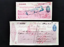 VINTAGE CHEQUE WW2 1919 1945 WESTMINSTER BANK WESTERHAM ORP NAT PROV BIGGIN X 2