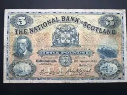 HUGE EARLY DATE 1943 NATIONAL BANK OF SCOTLAND £5 BANKNOTE ORIGINAL WW2 DATE