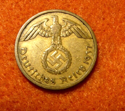 1937-A BERLIN THIRD REICH GERMANY  WW2-ERA 10 REICHSPFENNIG (PFENNIG) BRONZE