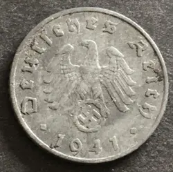 GERMANY-1941-THIRD REICH-5 REICHSPFENNIG COIN-WORLD WAR 2 -MINT A-BERLIN- 5 PF