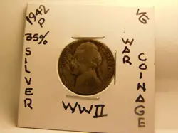 1942  P  35%  SILVER  JEFFERSON  NICKEL  WW2  ERA   90706219