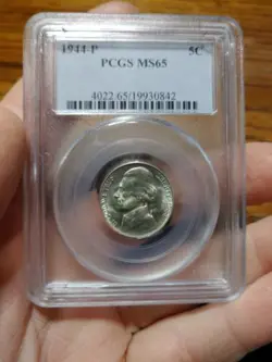 1944-P JEFFERSON SILVER WW2 NICKEL HIGH-GRADE GEM PCGS MS65 PCGS