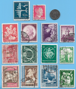 GERMANY WW2 1943 B 1 RPF SWASTIKA COIN & HITLER STAMP LOT WW2 ERA  #50