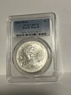 MS70 1991-95 D WORLD WAR 2 COMMEMORATIVE $1 PCGS BLUE LABEL *