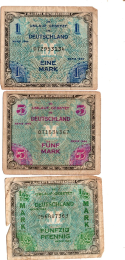 GERMAN SERIES 1944 - MILITARY PAYMENT - 1/2, 1, 5 MARK - WW2 WWII MPC