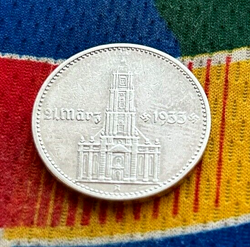 1934 A 2 MARK GERMAN SILVER WW2 GARRISONKIRCHE REICH COIN 5*