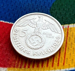 1936 E 5 MARK GERMAN WW2 SILVER COIN THIRD REICH  REICHSMARK