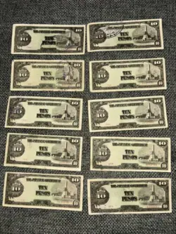 THE JAPANESE GOVERNMENT 10 PESOS PHILIPPINE INVASION CURRENCY WW2 - LOT OF 10
