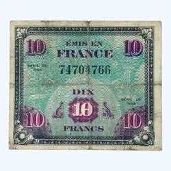 1944 FRANCE 10 FRANCS ALLIED MILITARY FRENCH CURRENCY BANKNOTE EUROPE WW2 FRANC