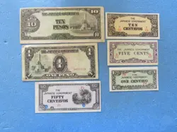 WW 2 LOT OF 6 PHILIPINES PAPER CURRENCY NOTES JAPANESE OCCUPATION WWII 1941-43 D