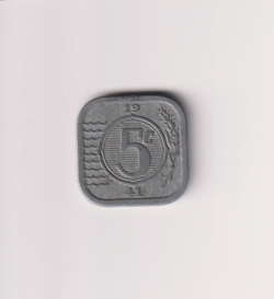 NETHERLANDS WW2 1941 5 CENT VERY HIGH GRADE COIN.EE270
