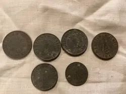 NAZI THIRD REICH GERMAN WW2 LOT OF 6 TOTAL COINS 1, 5, 10 REICHSPFENNIG