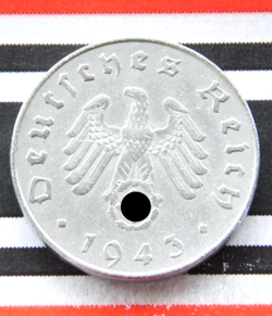 GERMAN 10 REICHSPFENNIG 1943 J ZINC SWASTIKA COIN 3RD REICH WW2   RARE   PFENNIG