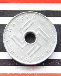 GERMAN 5 PFENNIG 1940 D REICHSKREDITKASSEN MILITARY SWASTIKA COIN 3RD WW2  RARE