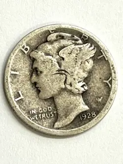 1928 PRE WW2 MERCURY DIME WITH ERROR MARKS