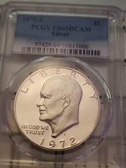 1972 S IKE DOLLAR PCGS 69 DCAM SILVER - SEE STORE WW1 - WW2 MEDALS-STERLING SILV