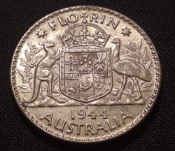 1944 S AUSTRALIA FLORIN HALF DOLLAR STERLING SILVER 925 AU BU SLIDER WW2 COIN