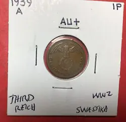 1939A GERMANY THIRD REICH SWASTIKA WORLD WAR 2! 1 PFENNIG! SWASTIKA! OLD COIN!