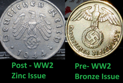 NAZI GERMANY PRE AND POST WW2 RARE COIN SET 10 REICHSPFENNIG THIRD REICH PFENNIG