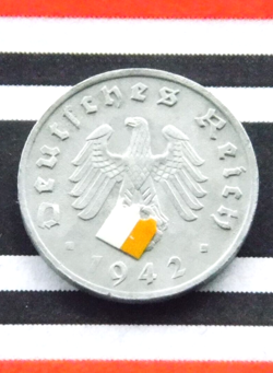 GERMAN COIN 1942 J 1 REICHSPFENNIG ZINC SWASTIKA 3RD REICH WW2  RARE PFENNIG RPF