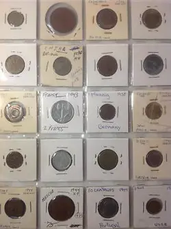 OLD WORLD COIN LOT 20 DIFFERENT CARDED COINS PAGE ALL WORLD WAR 2 LOT 4 OF 4