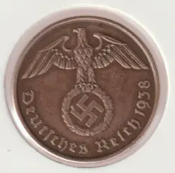 RARE WWII COPPER GERMAN WAR 1938-A WW2 GERMANY 2 REICHSPFENNIG COLLECTION COIN