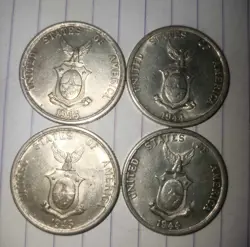 1944-1945 S US-PHILIPPINES COMMONWEALTH FIFTY CENTAVOS SILVER COIN WW2 ERA 4 PCS
