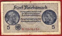 WW2: NAZI-GERMANY. BANKNOTE, 5 REICHSMARK, VG