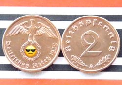 GERMAN COIN 1939 A 2 REICHSPFENNIG SWASTIKA COPPER 3RD REICH WW2   UNC   PFENNIG