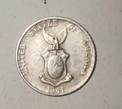 1941 MANILA US-PHILIPPINES TEN CENTAVOS SILVER COIN/PLATA WW2 COIN