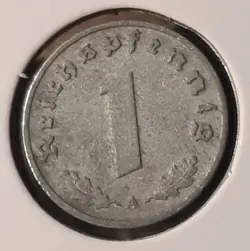 VINTAGE 1942 A , ~ WW2 GERMAN 1 REICHSPFENNIG , WWII ERA CIRCULATED COIN , KM97
