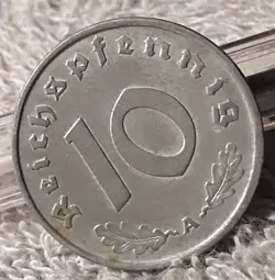 VINTAGE 1942  WW2 GERMAN 10 REICHSPFENNIG ,  WWII ERA CIRCULATED COIN