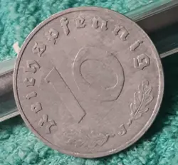 VINTAGE 1940-J WW2 GERMAN 10 REICHSPFENNIG ,  WWII ERA CIRCULATED COIN