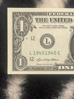 $1 QUAD REPEATER ANNIVERSARY/WORLD WAR 2  FANCY SERIAL NUMBER 1945-1945