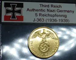 NAZI GERMANY COIN: BEAUTIFUL 5 REICHSPFENNIG WW2-ERA RELIC PFENNIG 1937-1939