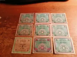 9 WORLD WAR 2 ALLIED MILITARY PAYMENT CERTIFICATES