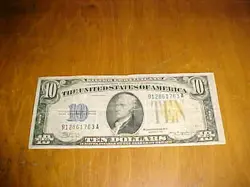 1934 A TEN DOLLAR BILL $10.00 SILVER CERTIFICATE YELLOW SEAL NORTH AFRICA WW2