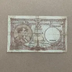 BELGIUM 20 FRANCS 1940 FINE NOTE  KING ALBERT AND QUEEN WW2 ERA WWII ERA NOTE