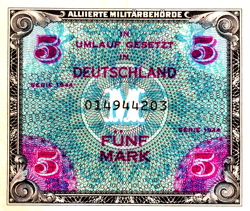 GERMANY 5 MARK WW2 ALLIED OCCUPATION BANKNOTE 1944 UNC