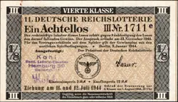 11. GERMANY 1/8 LOTTERY TICKET REICHSLOTTERIE 1944 - WW2 - SERIES: 1711- #B20