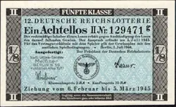 12. GERMANY 1/8 LOTTERY TICKET REICHSLOTTERIE 1945 - WW2 -SERIES: 129471G- #B22