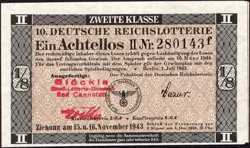 10. GERMANY 1/8 LOTTERY TICKET REICHSLOTTERIE 1943 - WW2 - SERIES: 280143F- #B18